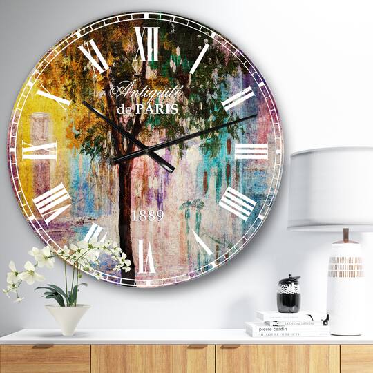 Designart 'Couple Walking In Rain French Country Wall Clock